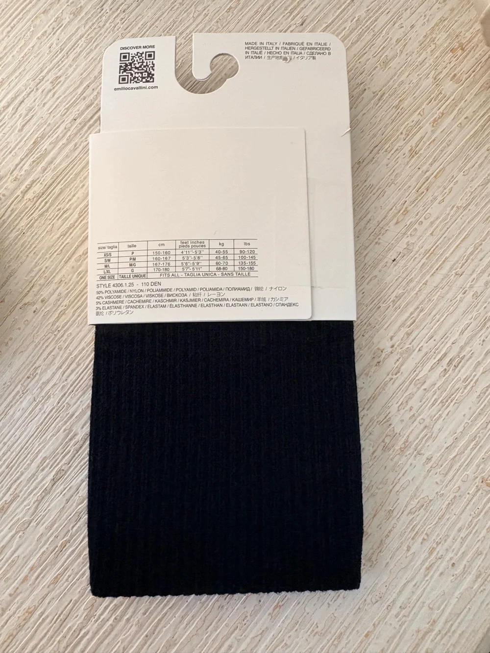 NWT Emilio Cavallini Black Cashmere Blend Ribbed Tights Size M/L Made in Italy